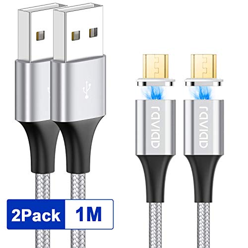 RAVIAD Magnetisches Micro USB Kabel, [2Stück, 1m] Nylon Magnetic Micro USB Sync Datenkabel und Ladekabel Schnellladekabel für Android Samsung S7/S6/J7/Note5, Nexus, Sony, Huawei, Nokia, Kindle