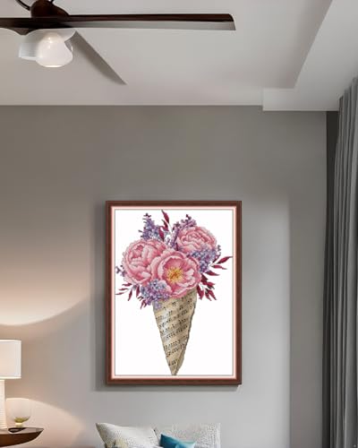 Image of CaptainCrafts Cross Stitch Kits for Adults Stamped Cross Stitch Printed Fabrics Needlework Craft Home Decor (Stamped 11CT, Note Bouquet Peony Flower)