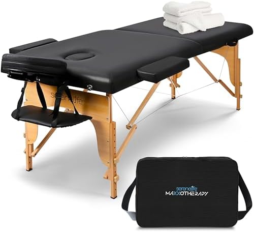 SereneLife Portable Massage Table 24 inch, Height Adjustable 3 Se...