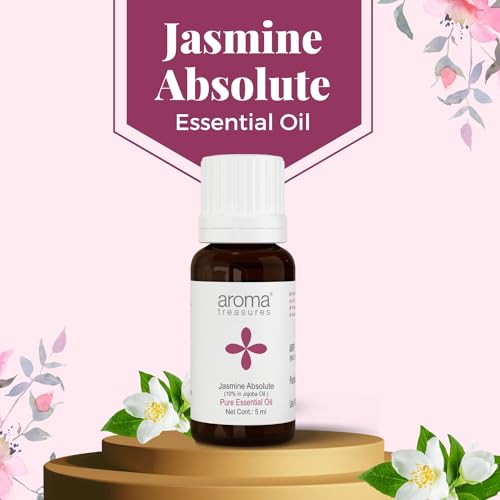 Image of Aroma Treasures Jasmine Absolute Essential Oil | 10% in Jojoba oil | Natural Theraputic Essential oil for healthy Skin, body, Aromatherapy - 5ml