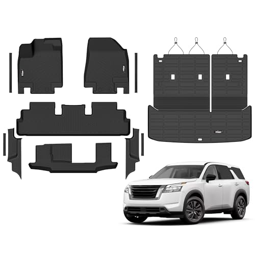 Floor Mats &Trunk Mat for 2022 2023 2024 2025 Nissan Pathfinder 7&8 Seats with Backrest Mat All Weather TPE Rubber Cargo Liner for 2022-2025 Nissan Pathfinder Accessories