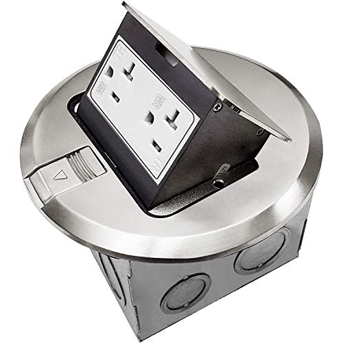 ENERLITES Round Pop-Up Floor Box Kit, 6" Diameter Cover, 20A Tamper-Weather Resistant Receptacle Outlet, Watertight Gasket, Corrosive Resistant Hardware, 961501-S, Nickel Plated Brass