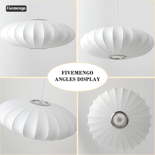 Image of Large 23.6 inch Lantern Pendant Light, White Imitation Silk Lampshade, Bubble Pendant Light, Hanging Lamp Simple Chandelier for Living Dinning Room Kitchen Island Bedroom Restaurant Cafe