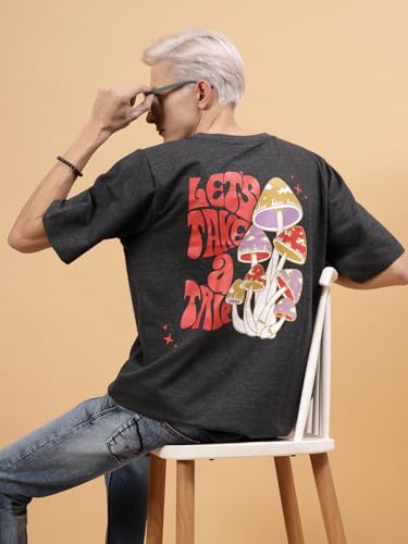 Image of Rigo Back Printed Half Sleeves Round Neck Oversized T-Shirt for Men | Drop Shoulder T-Shirt for Men | Loose Baggy Fit T-Shirt for Men