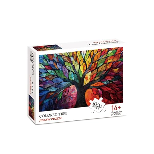 Enkis - 1000 Pieces Jigsaw Puzzle 50 * 70cm 1000Pcs Jigsaw Puzzle Stained Glass Mosai Tree Puzzle Puzzle Game for Adults (Colourful Tree of Life)
