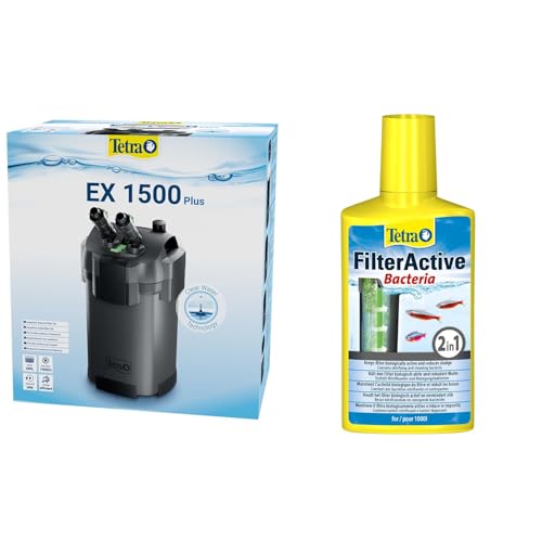 Tetra Aquarium Außenfilter EX 1500 Plus - leistungsstarker Filter für Aquarien bis 300 L + Tetra FilterActive Bacteria, 250 ml