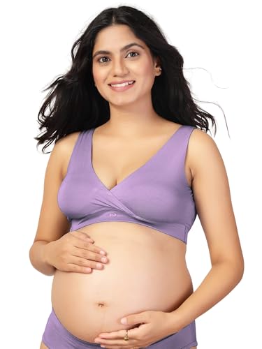 ZELENA Maternity Padded Bra | Removable Cups, Broad Waistband | Soft Stretchable Modal Fabric | Easy Pull & Feeding Bra for Pregnancy & Breastfeeding - Lavender
