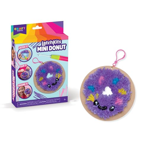 Image of LatchKits Mini Donut - Latch Hook Kits for Kids, Arts and Crafts, Yarn Art, Kids Crafts, Toys for Girls, Birthday Gift for Girls, Easy to Follow Patten, Hook Included, Craft Kits, Ages 6+