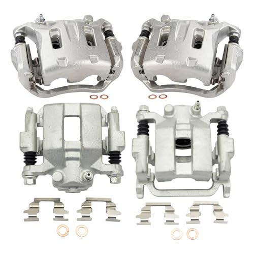 Image of TRQ Front and Rear Brake Caliper Set Zinc Coated Brackets Compatible with 2007 Infiniti G35 2007-2009 M35 2006-2009 M45