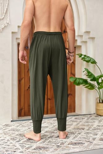 Mens Linen Harem Pants Lightweight Drawstring Elastic Waist Baggy Joggers Casual Cargo Sweatpants Pant4