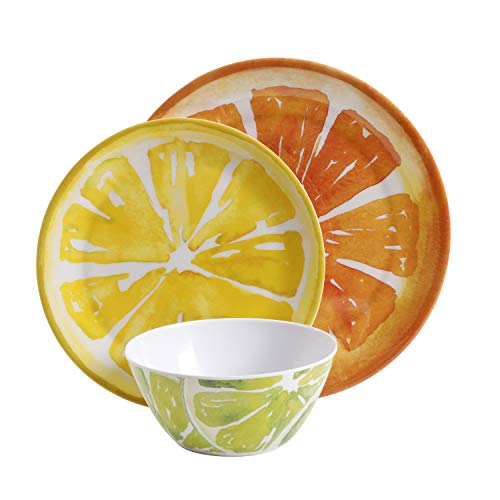 Gibson Home Sunny Citrus Round Melamine Dinnerware Set, Service For Four (12Pcs) #TOP1