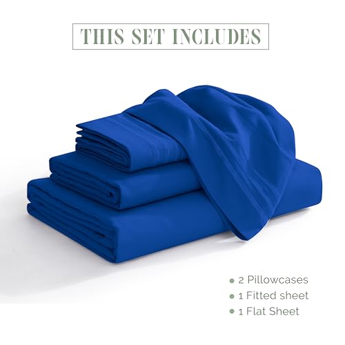 Elegant Comfort Luxurious 1500 Premium Hotel Quality Microfiber 4-Piece Sheet Set, 18-24 Inches Deep - Extra Deep Pocket Sheets - Ultra Soft 4PC Deep Pocket Sheets, Full, Royal Blue