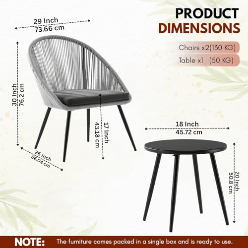 Image of DEVOKO 3-Piece Outdoor Patio Bistro Set with Handwoven All Weather Rope Chairs & Glass Top Coffee Table for Garden, Pool, Balcony, Lawn (Grey & Dark Grey)