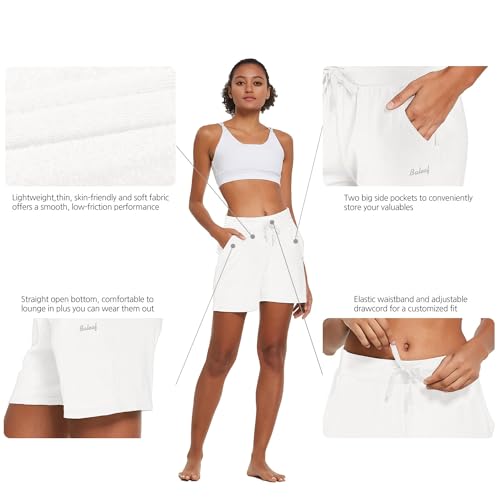 Image of BALEAF Women's Cotton Yoga Shorts Sweat Athletic Lounge Beach Shorts Jersey Pull On with Drawstring Pockets Summer