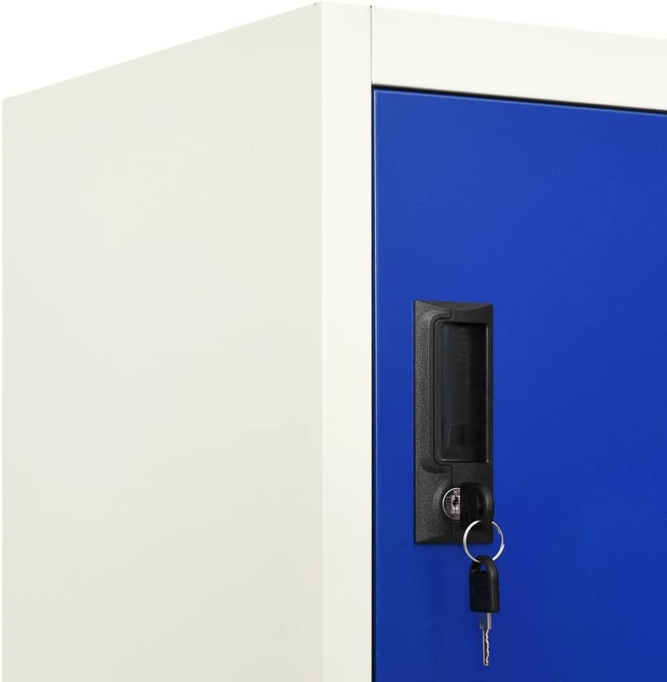 Grey and Blue Steel Medium Locker Cabinet with 6 Compartments and Secure Cam Locks for Office Locker Storage Organization