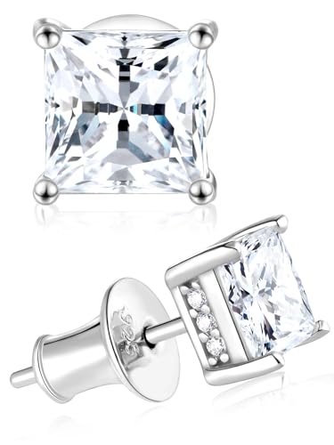 Frbod Moissanite Stud Earrings Square 1CT Studs Hypoallergenic White Gold Plated Earrings for Women Men