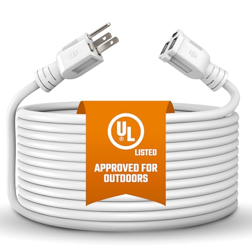 Outdoor Extension Cord Waterproof 10 Ft, White, Indoor, Outdoor Power Cord, Heavy Duty 16/3, Single...