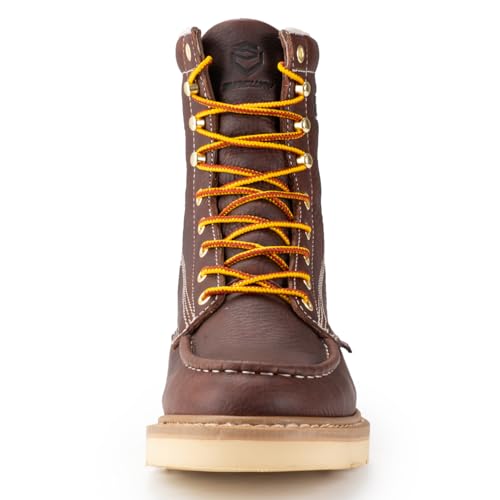 SUREWAY Mens 8 in Wedge Moc Soft/Steel Toe Work Boots for Men,Full-Grain Leather,Industrial Construction Boots/Shoes for Women,Soft Toe Dark BROWN,Size 10.54