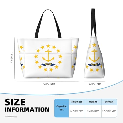 Rhode Island State Flag Large Capacity Beach Travel Bag, Foldable Beach Bag with Zipper, Great for Grocery Bag Pool Gym Travel Shopping4