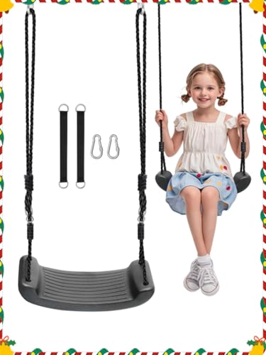 Fionrziy Schaukel Garten,Rutschfester Kinderschaukel Outdoor Indoor,Höhenverstellbare Kinderschaukel Schaukelsitz mit 2er Hängematte Gurte und 2er Karabinern,bis 100 kg Belastbar,Schwarz