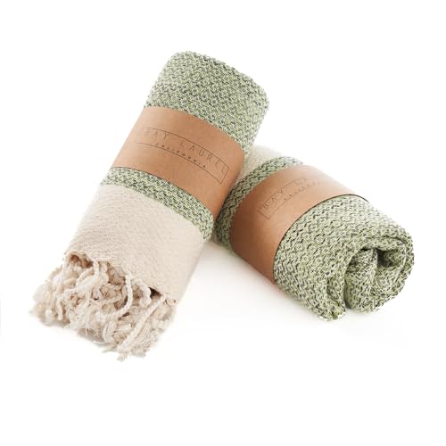 BAY LAUREL Turkish Hand Towel Pack of 2 | Soft & Absorbent Decorative Towels for Bathroom Hand Face Hair Gym Yoga SPA Kitchen & Tea | Boho Decor (Pistachio Diamond 15x26 Inches (Set of 2)