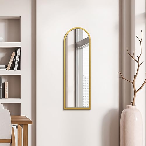 MirrorOutlet The Arcus - Espejo de Pared arqueado Moderno con Marco de Metal Dorado, 120 cm x 40 cm,...