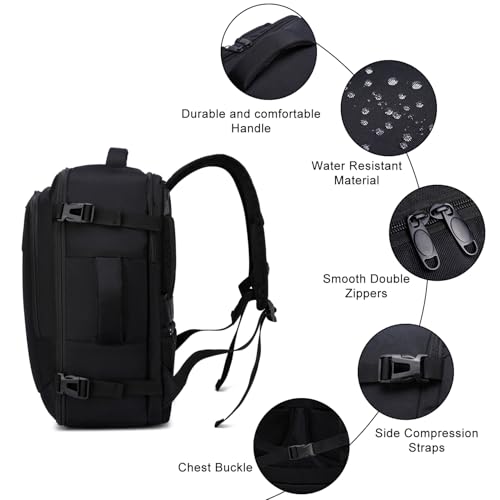 ENZOSUM Mochila Viaje Cabina Avion 40x30x20 para Ryanair,Mochila 40x30x20 para Vueling 24L Bolsa Viaje Mujer Hombre Equipaje de Mano 40x20x30 para Ryanair,Wizz Air,Vueling,EasyJet Negro - imagen 5