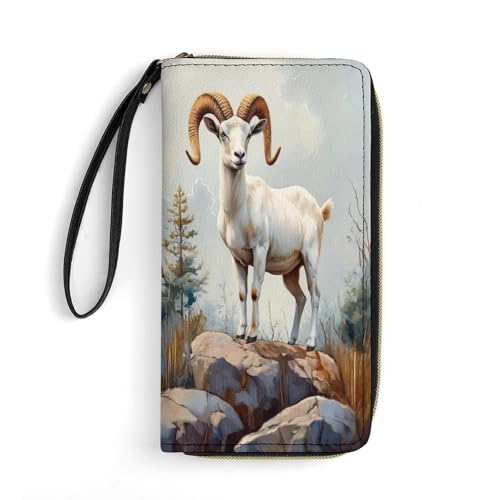 Goat Women's Wallet Wristlet Zipper Purse with Hand Strap Travel Credit Card Holder for Daily Use Gifts