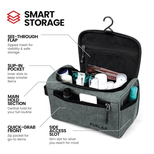 Image of KUKLAR Large Travel Toiletry Bag for Men, Water-Resistant Canvas Dopp Kit with Front Zipper Pocket, Portable Bathroom Hygiene & Grooming Organizer Bag for Vacation & Gym(Light Grey)