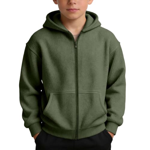 Boys Zip Up Hoodie Waffle Knit Kids Sweatshirt Jacket with Hood Size 10-12 - image 2