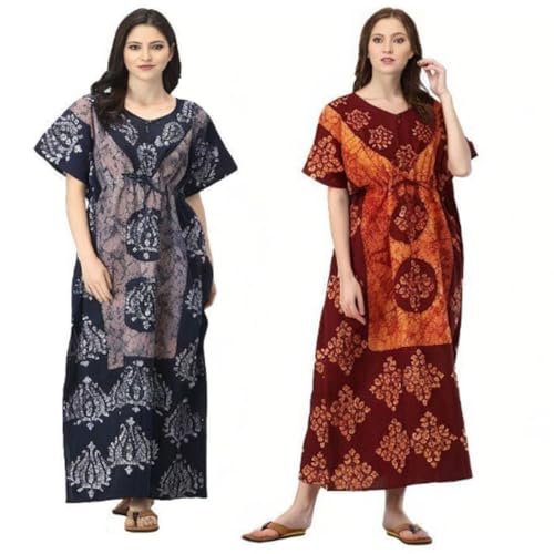 Robe de nuit longue coton respirant Ukal Combo lot de deux batik taille unique