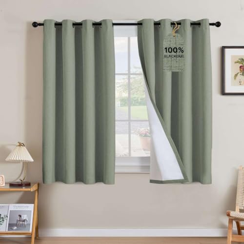 Image of H.VERSAILTEX Linen Curtains 100% Blackout Curtains for Bedroom 84 inch Long Full Light Blocking Nature Linen Blended Window Curtains for Living Room Nickel Grommet (2 Panels, Heathered Dried Sage)