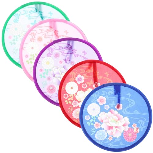 BELLIFFY 5 Piezas Abanico Plegable Portátil de Mano Compacto y Duradero Ventilador Redondo para Verano con Diseño Desmontable como Disco para Fiestas y Actividades al Aire