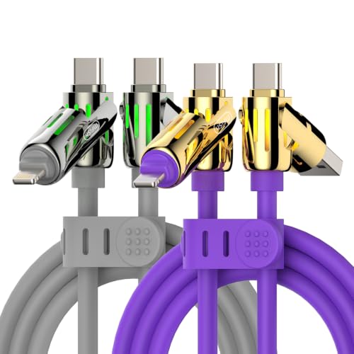 Image of MFish 2-Pack 240W 4-in-1 Multi Charging Cable, Grey+Purple, 6.6FT