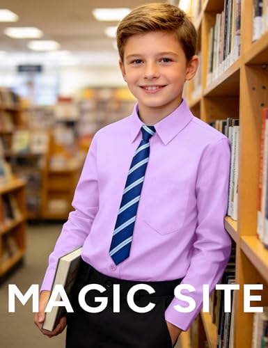 Image of Boys Long Sleeve Button-Down Dress Shirts with Tie: 2 Fabrics (Stretch /Standard) & 2 Fits (Regular /Husky)