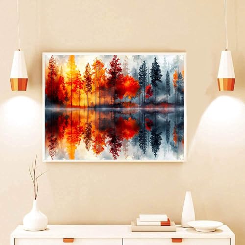 Image of Stamped Cross Stitch Kits for Adults - Lake & Forest Reflection Embroidery Kits for Beginners Adults,11 CT Patterns Dimensions Counted Cross Stitch Kits for Adults Arts Craft 12x16 inch