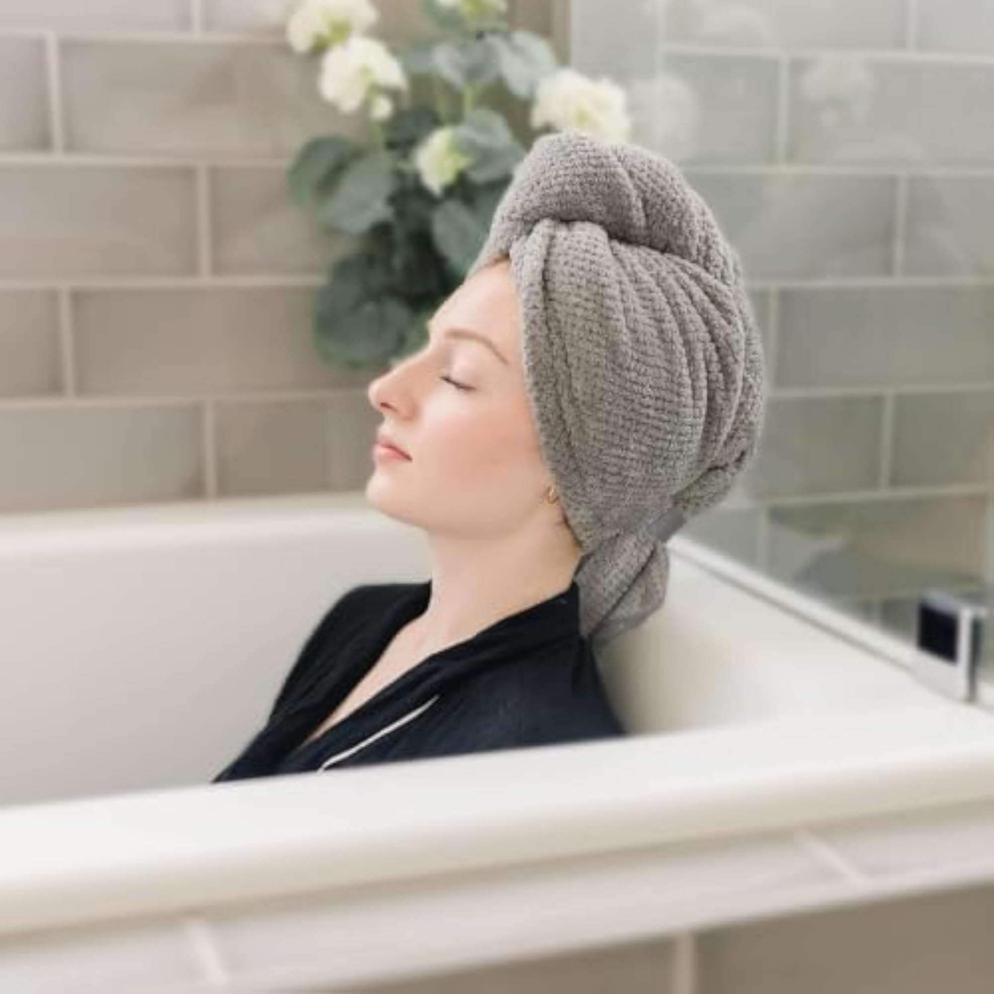 Microfiber Hair Towel Wrap with Elastic Strap for Quick Drying