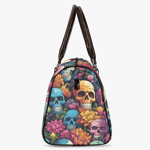 Colorful Skull Duffel Bag in Gothic Streetwear Style, Waterproof Canvas Weekender with Adjustable Shoulder Strap, Spacious Compartments (18 x 8.5 x 10 Inches)3