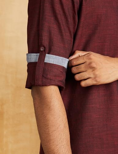 Image of Amazon Brand - Symbol Men's Solid Cotton Slub Short Kurta (Regular Fit)