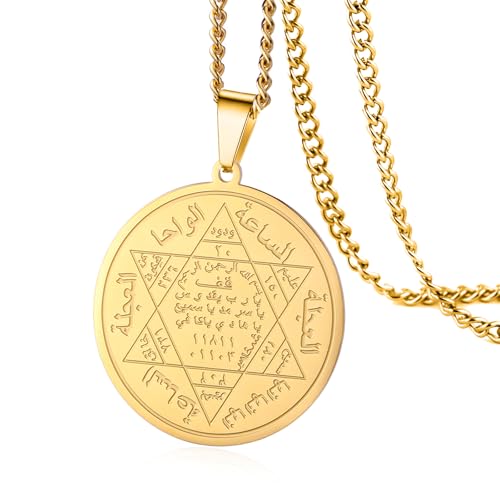 VASSAGO Collier sceau de Salomon pour homme et femme en acier inoxydable avec pendentif pentacle du roi Salomon amulette magique, Acier inoxydable