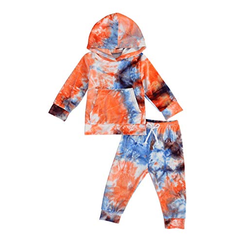 Toddler Baby Girl Boy Fall Winter Clothes Long Sleeve Outfit Tie Dye Hoodie Sweatshirt Top Pants Set 2 Pcs (Blue Tie Dye,4-5T)