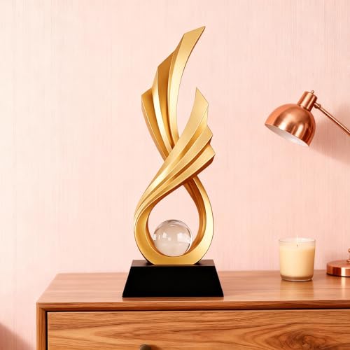 Estatua Abstracta Moderna en Resina Dorada con Esfera de Vidrio miniatura 5