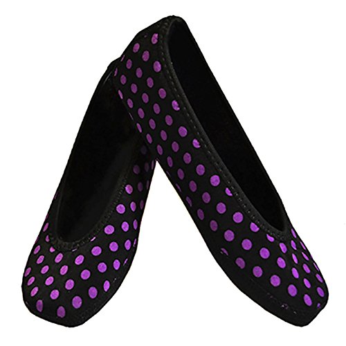 Nufoot Ballet Flats Women's Shoes Foldable & Flexible Flats Slipper Socks Travel Slippers & Exercise Shoes Dance Shoes Yoga Socks House Shoes Indoor Slippers Black with Purple Polka Dots X-Large