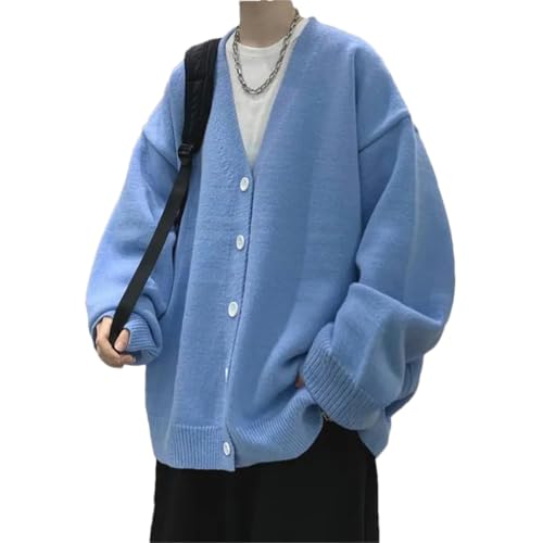 Men's V-Neck Cardigan Sweater, Solid Color, Long Sleeve, Loose Casual Button-Down Top