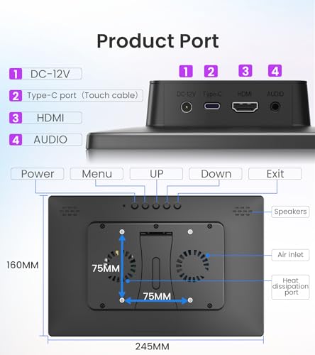 Image of 10.1 Inch Touchscreen Monitor with case for pi, 1280x800 HD IPS Portable HDMI Touch Screen Display for Raspberry Pi 5 /4B /3B+ /3B /B+ Jetson Nano Win11 /10 /8 /7 PC Laptop, Dual-Speaker, Fan