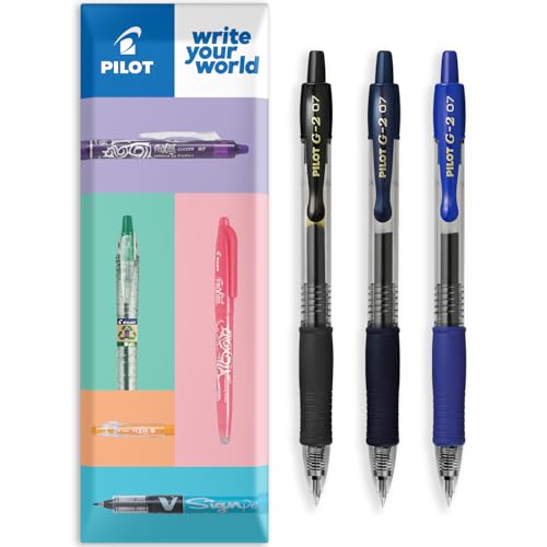 PILOT G 2   Bolígrafos retráctiles de tinta de gel, punta de punta de 0,7 mm, en paquete de regalo, juego de 3 unidades, juego profesional oscuro