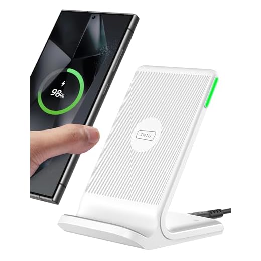 INIU Cargador Inalámbrico Rápido Stand, [Blanco, 15W] Certificación Qi Wireless Charger para iPhone 17 16 15 14 13 12 11 Pro MAX Samsung Galaxy Google Pixel etc