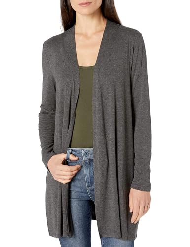 Amazon Essentials Damen Langärmelige Strickjacke, Vorne Offen, Dunkelgrau Meliert, XL