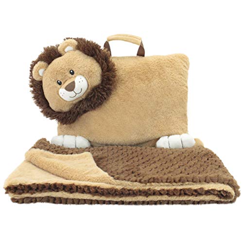 Animal Adventure | Wild for Style| Character Cuddle Combos | 2-in-1 Stow-n-Throw Cuddle Bud with Carrying Handle & Zipper Pouch for Blanket Storage Set Â­â€“ 30" W x 39" H Blanket â€“ Lion