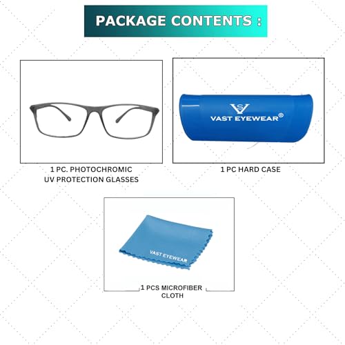Image of Vast Photochromic Blue Cut Computer Glasses for Eye Protection | Zero Power Anti Glare & Blue Light Filter | UV Protect Specs for Men & Women| Frames| Cooling Glasses Lens